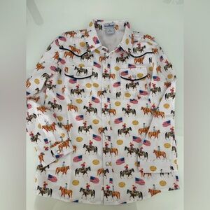 Blue Quail White Western Horse & Flag Button-Up Shirt